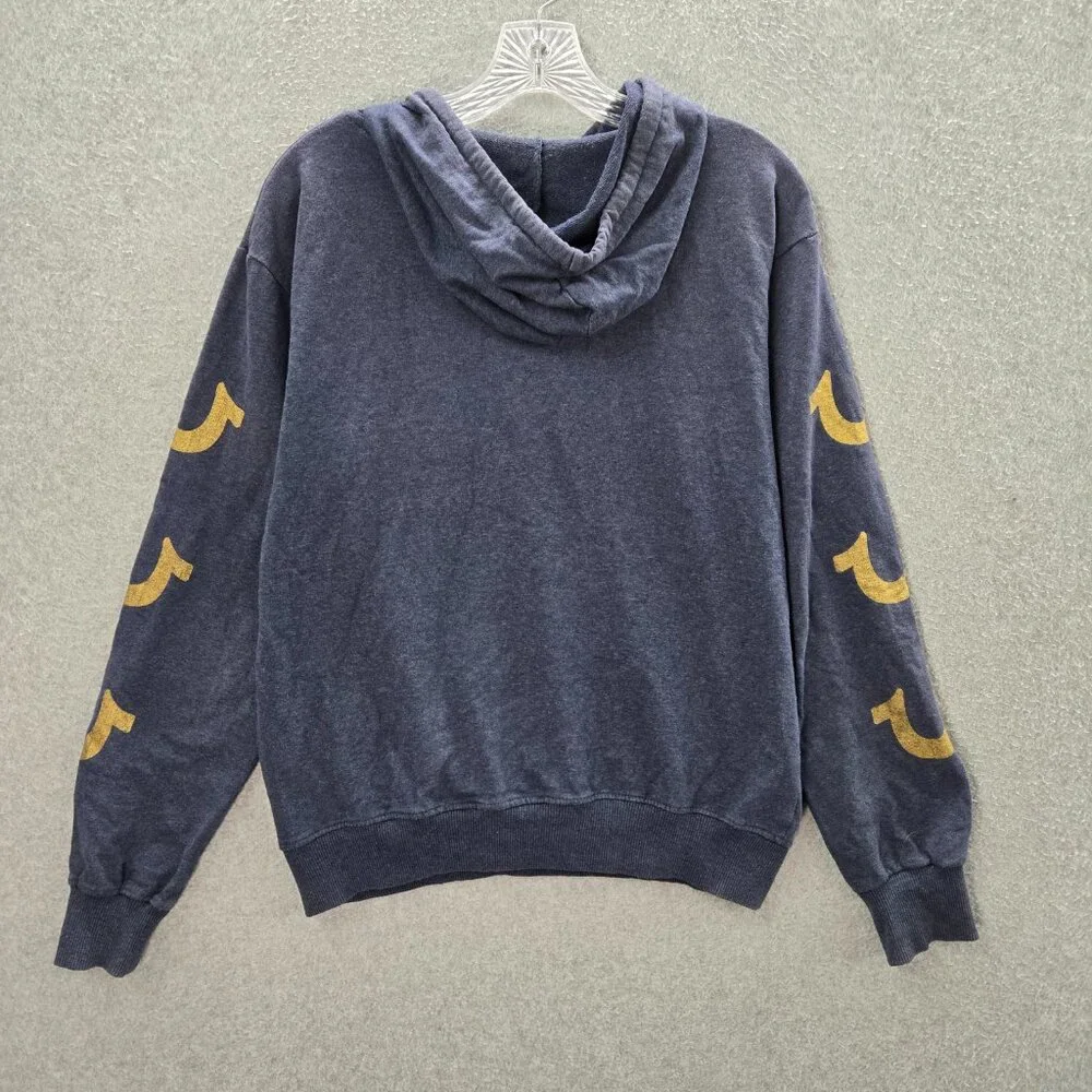 True Religion Men Sweatshirt Medium Blue Hoodie Logo Graphic Print Pullover